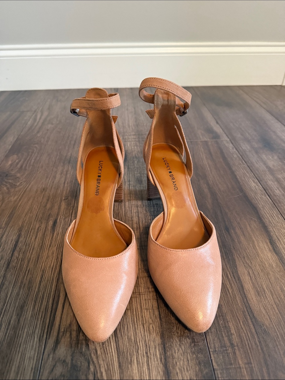 Lucky Brand Peach Ankle-Strap Pointed-Toe Heels
